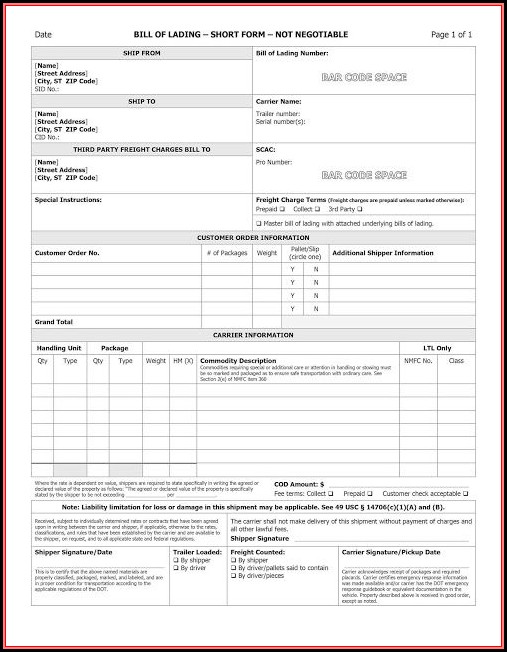 Free Download Bill Of Lading Forms