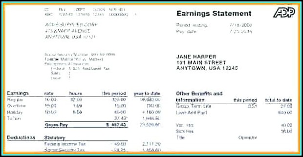 Free Employee Earnings Statement Template