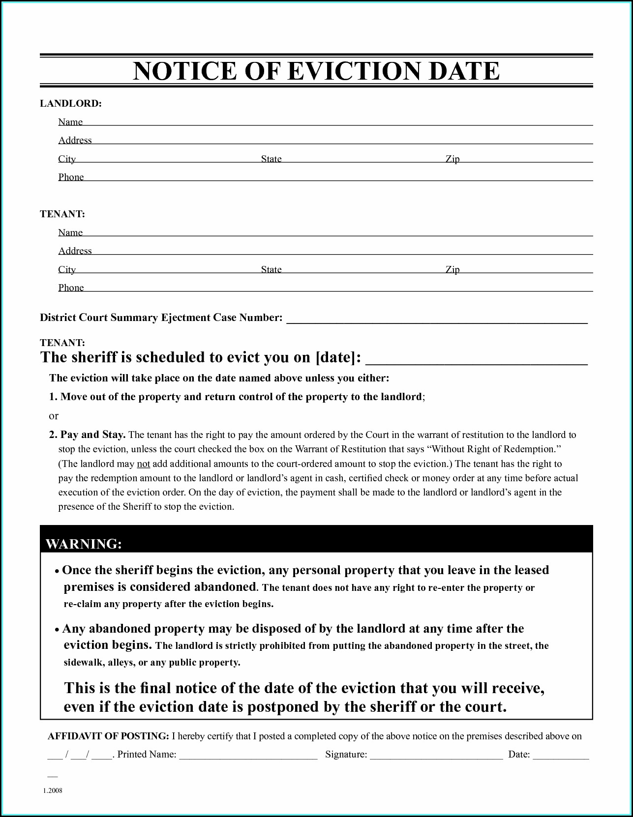 Free Eviction Notice Template