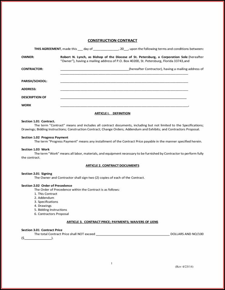 Free Florida Construction Contract Template