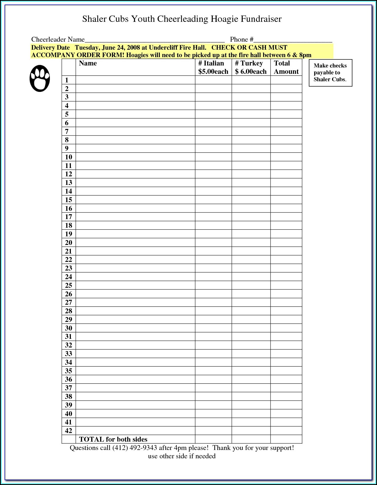 Free Fundraiser Order Form Template Word