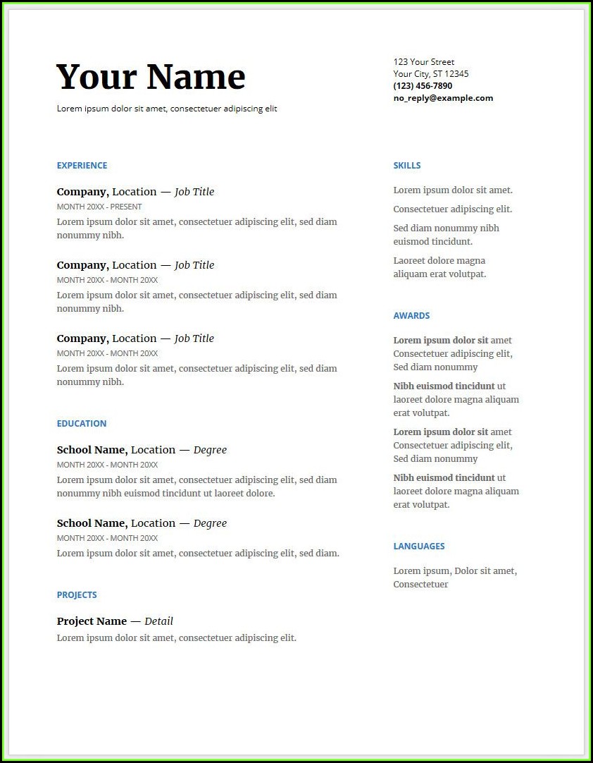 Free Google Doc Resume Template