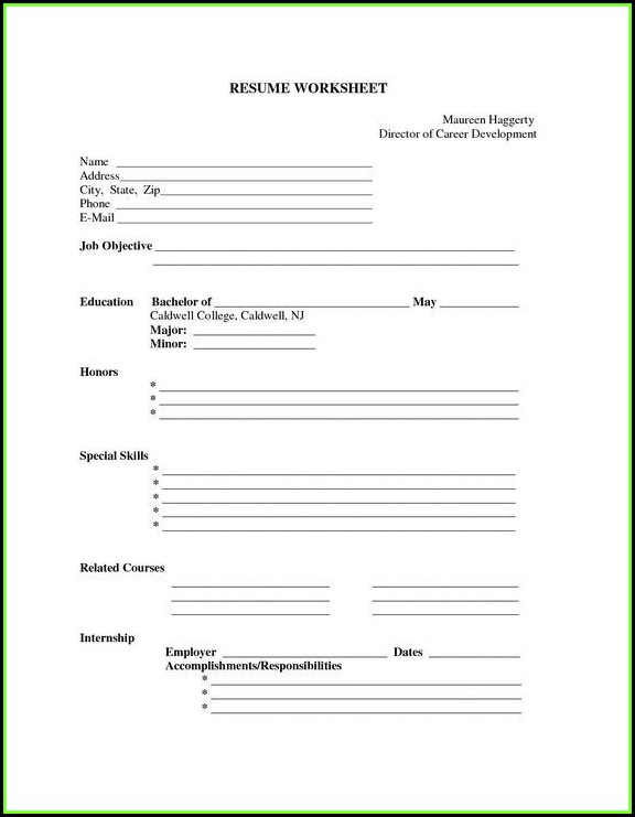 Free Printable Blank Resume Forms