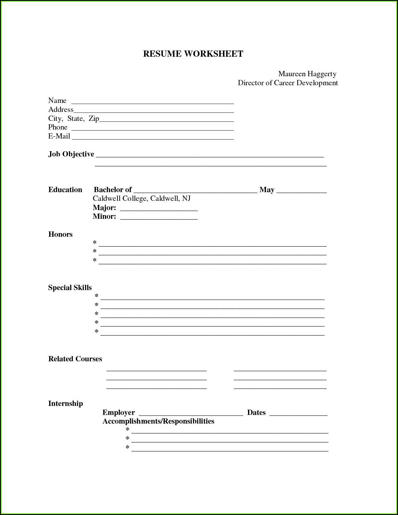 Free Printable Blank Resume Template