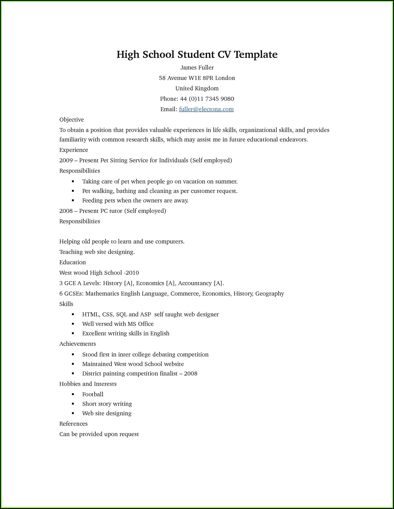 Free Resume Builder For High School Students