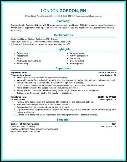 Free Resume Examples For Nurses