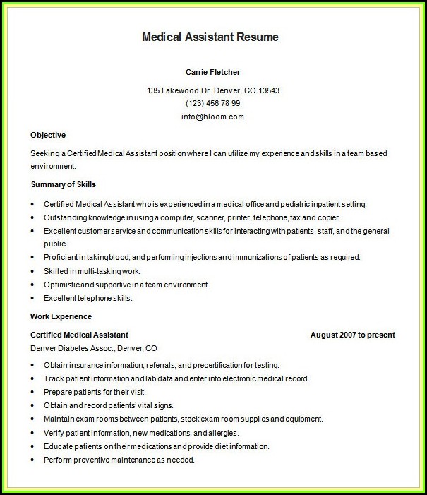 Free Resume Template For Medical Assistant
