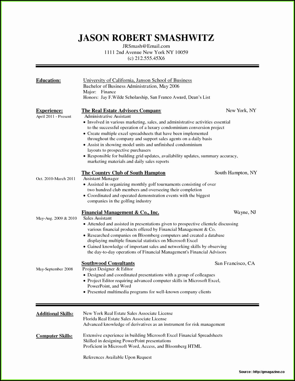 Free Sample Resume Format In Word Document