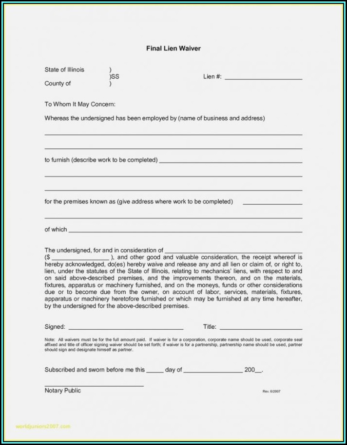 Free Supplier Lien Waiver Form