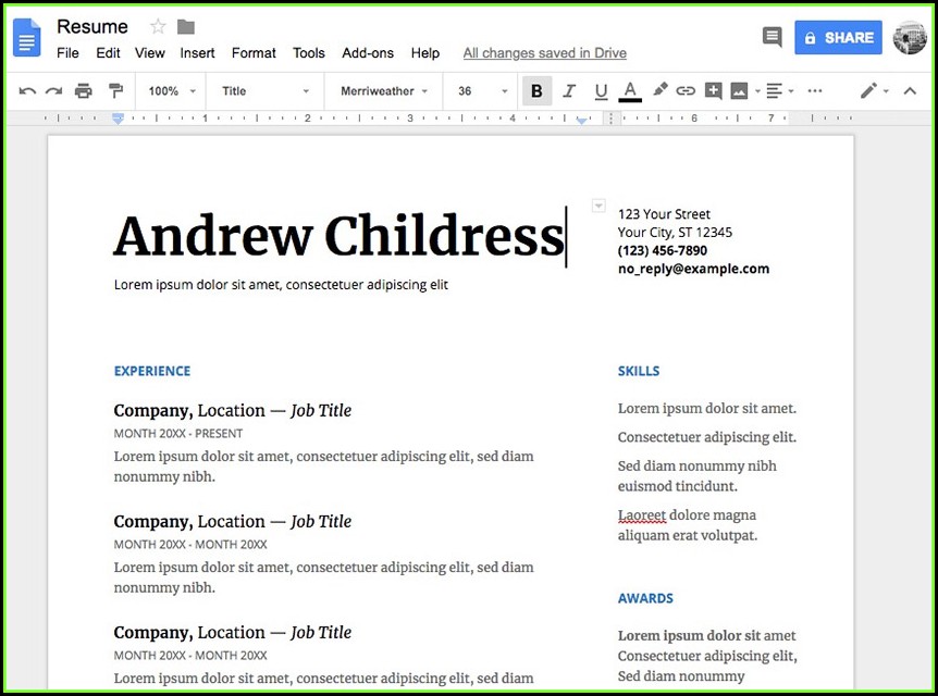 Google Resume Templates 2018 Free
