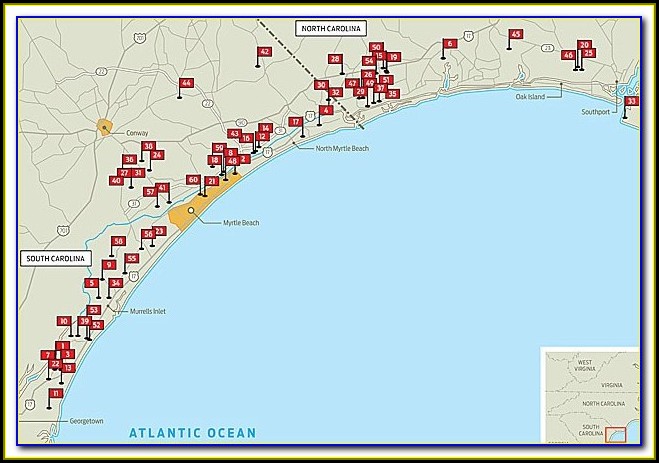 Map Of Myrtle Beach Area Golf Courses