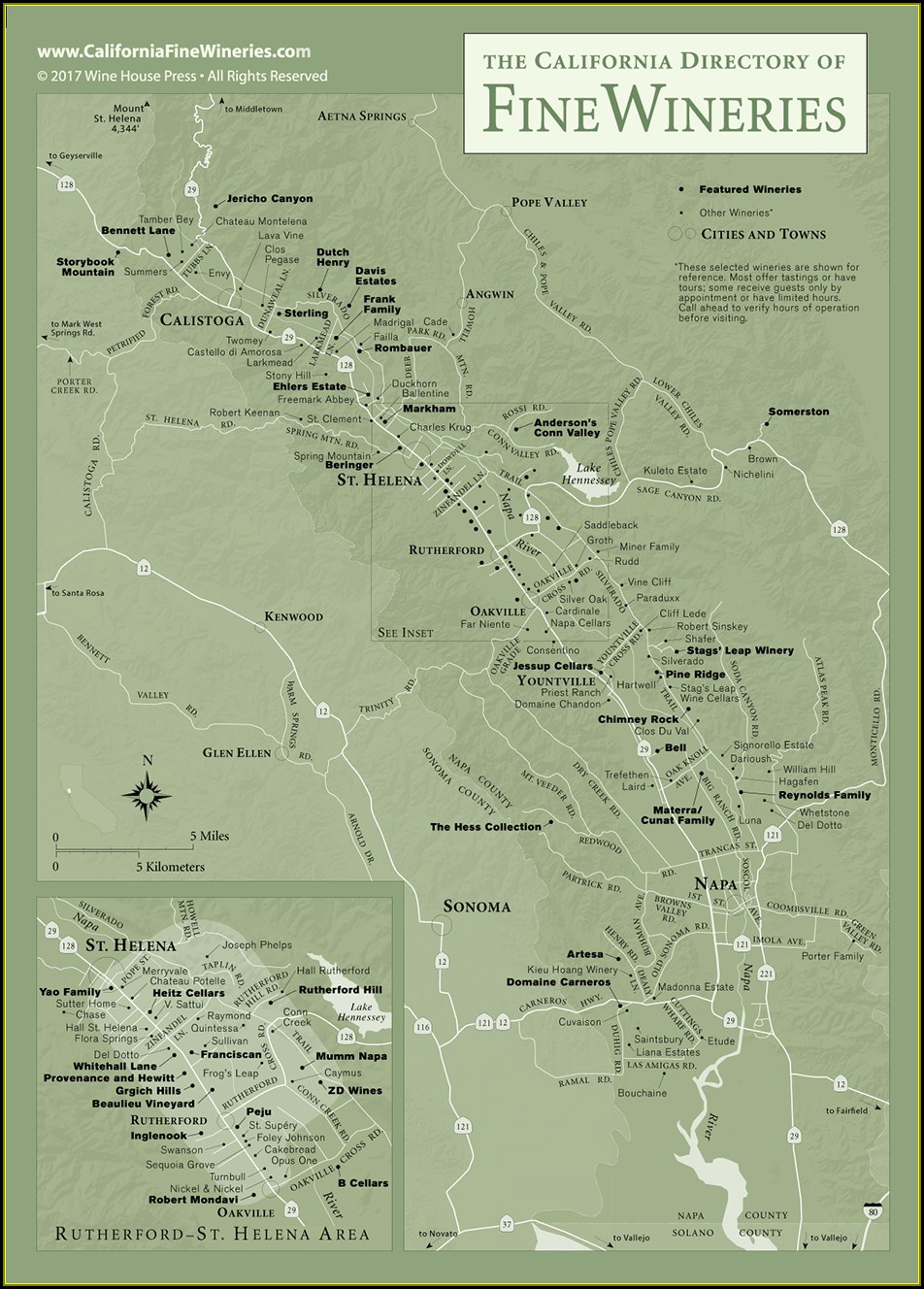 Map Of Napa Valley Wineries California