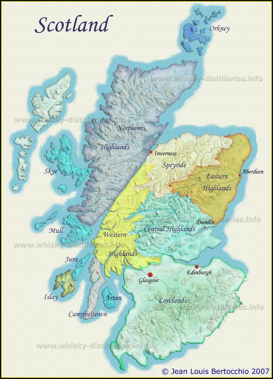 Map Of Scotch Whisky Distilleries Scotland