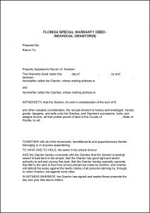 Florida Special Warranty Deed Form