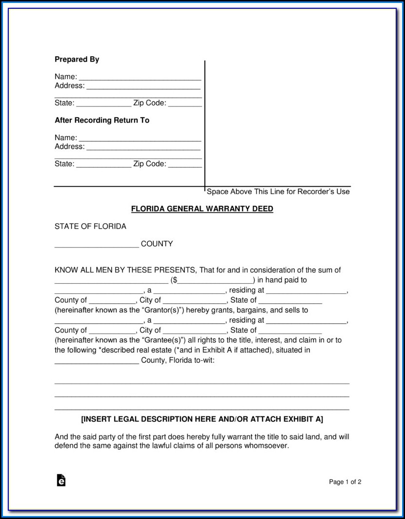 Florida Statutory Warranty Deed Form