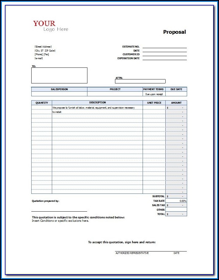 Free Construction Proposal Forms Downloads