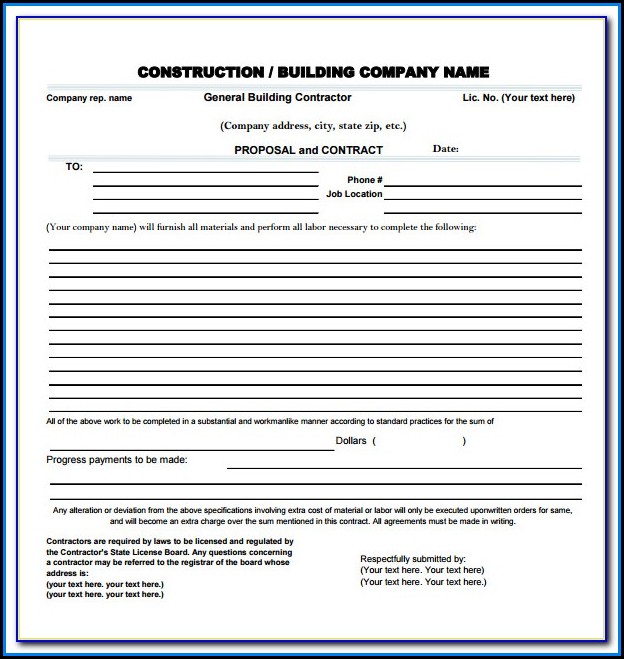 Free Contractor Proposal Forms Pdf