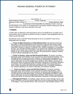 Free General Power Of Attorney Form Indiana