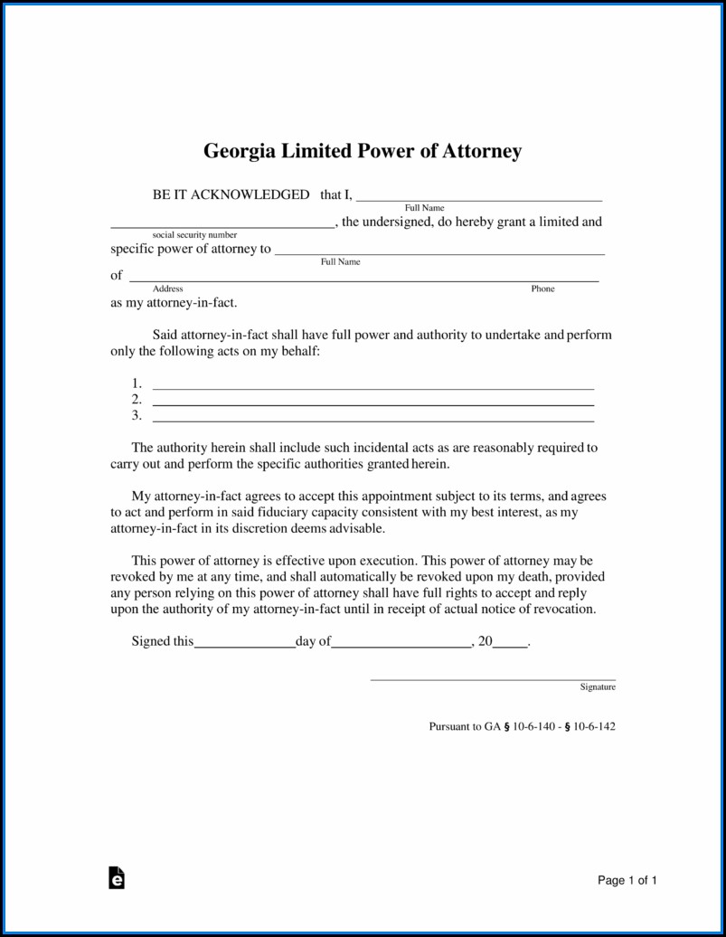 Free Limited Power Of Attorney Form Georgia