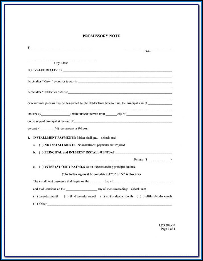 Free Online Blank Promissory Note Form