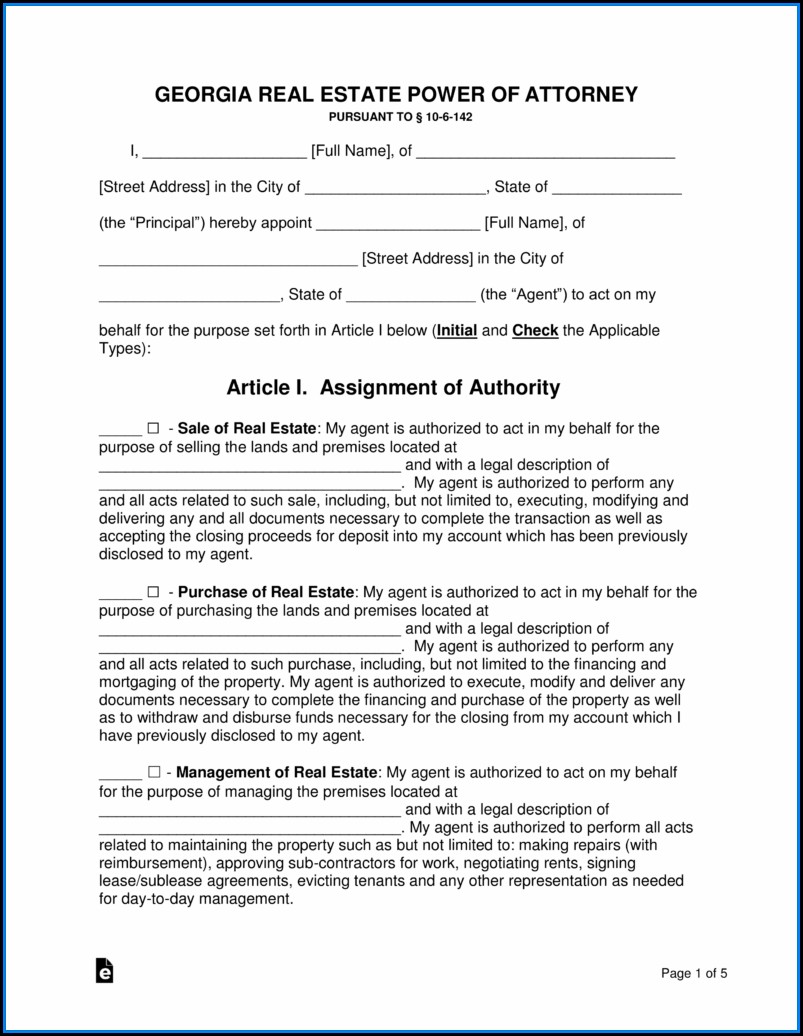 Free Power Of Attorney Form Georgia Real Estate