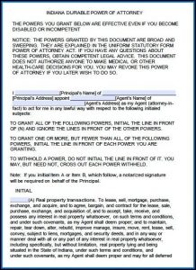 Free Power Of Attorney Form Indiana