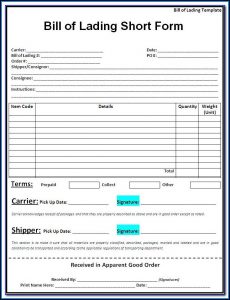 Free Printable Bill Of Lading Form