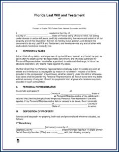 Free Printable Florida Last Will And Testament Form