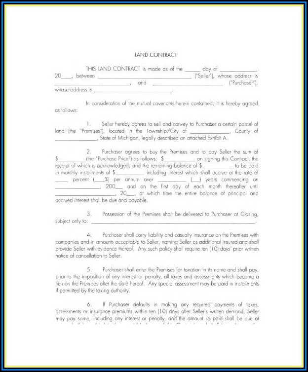 Free Printable Land Contract Forms Michigan