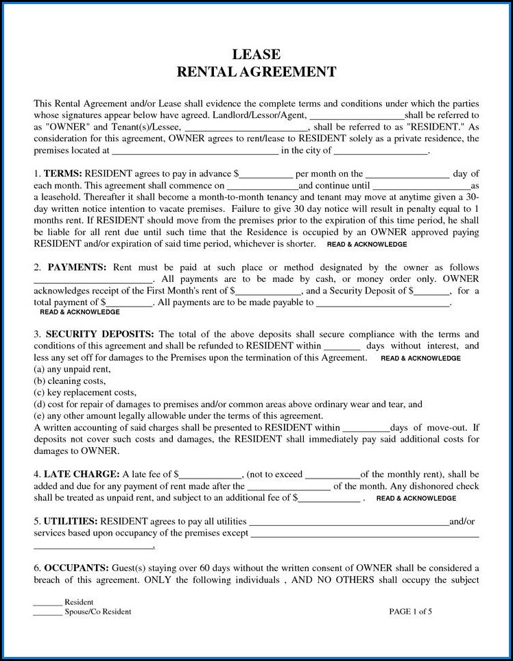 Free Printable Lease Agreement Forms