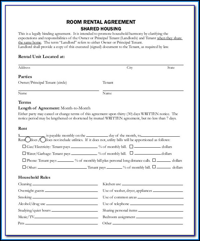 Free Printable Room Rental Agreement Forms