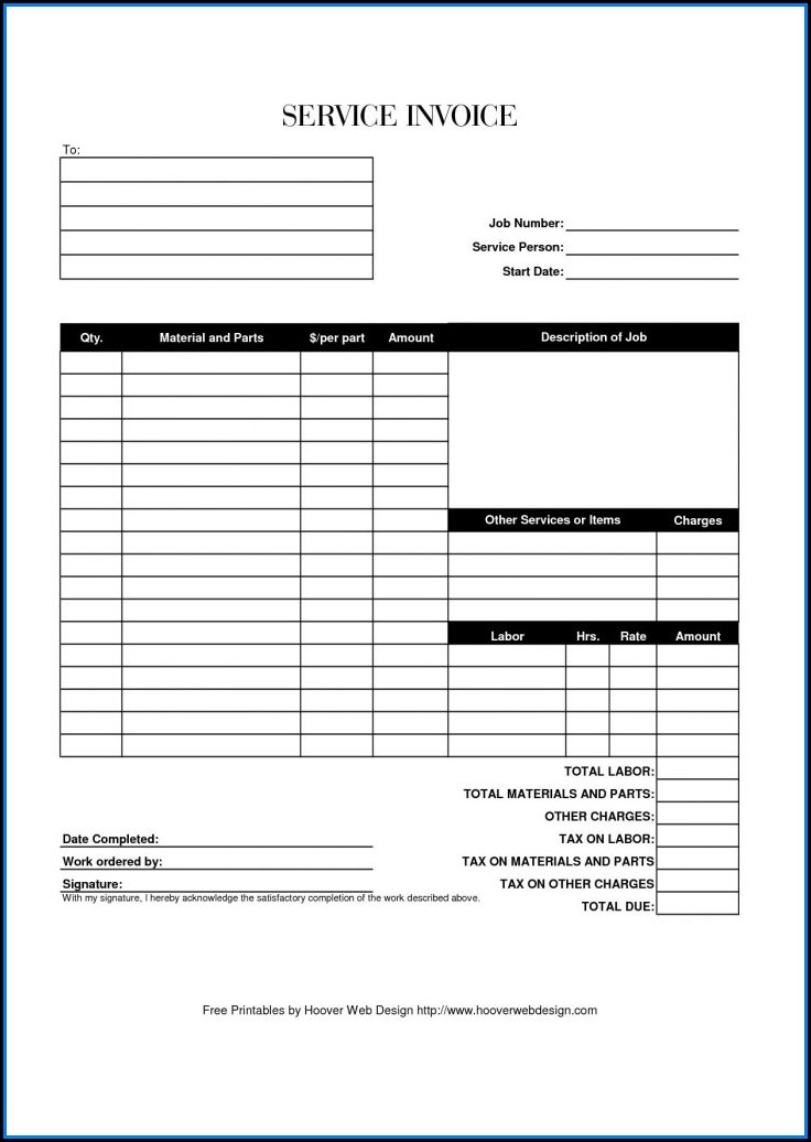 Free Printable Service Invoice Forms