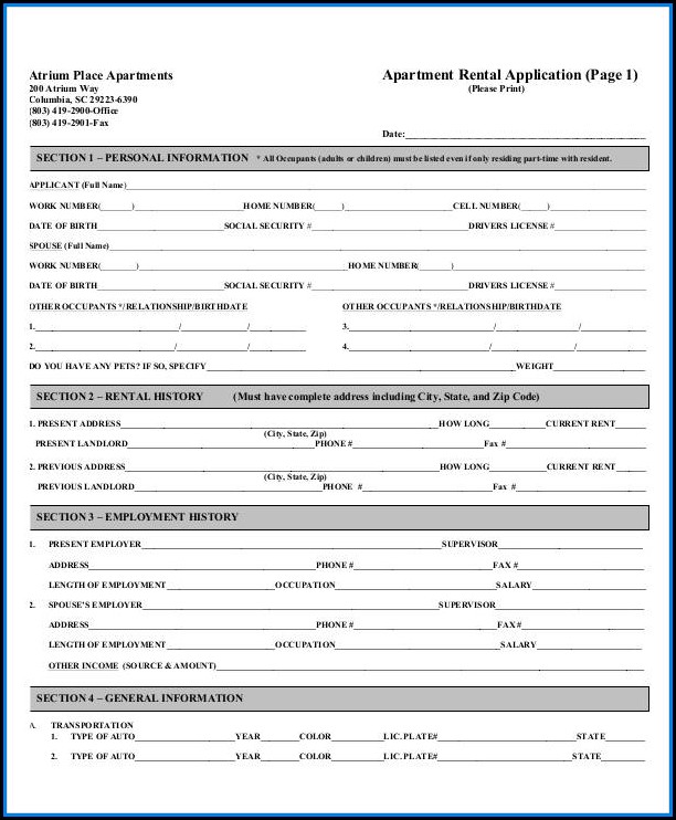 Free Rental Application Form Printable