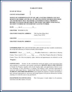 Free Texas Warranty Deed Form With Vendor's Lien