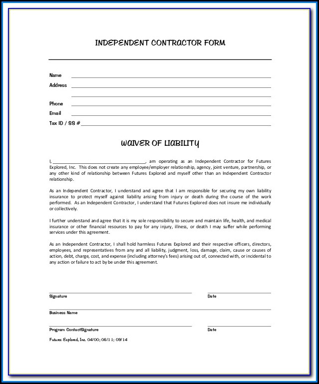 Free Uninsured Contractor Waiver Form