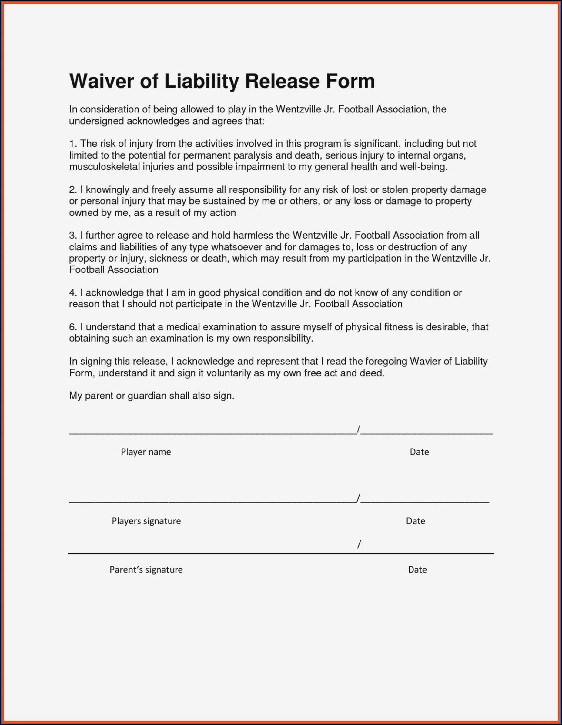 General Liability Waiver Form Free