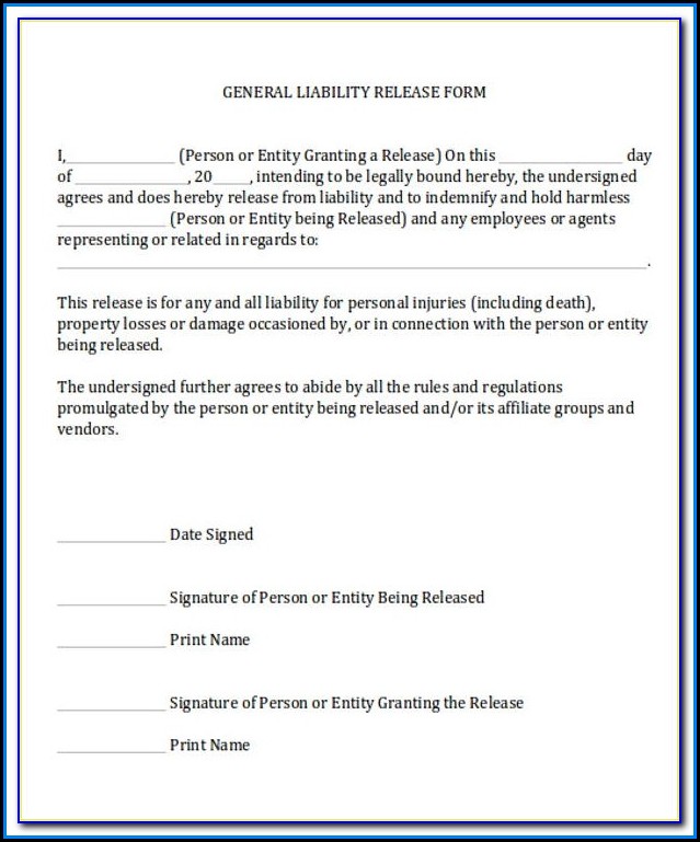 General Liability Waiver Of Subrogation Form