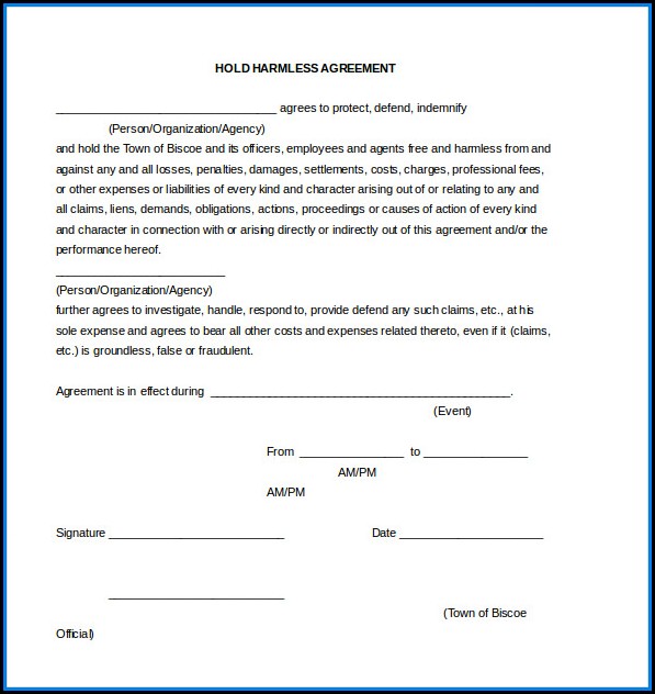 Generic Hold Harmless Agreement Form
