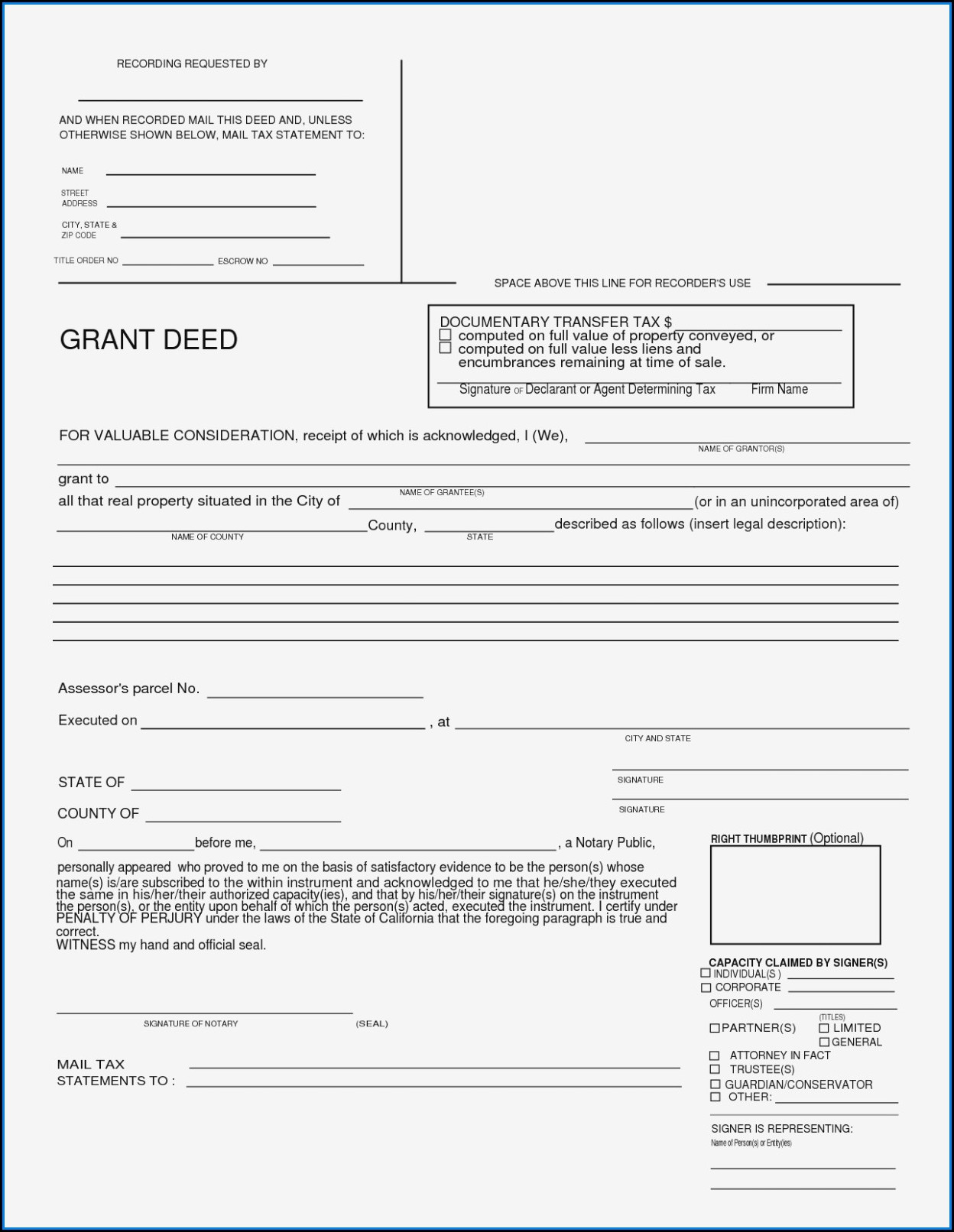 Grant Deed Form California Los Angeles County