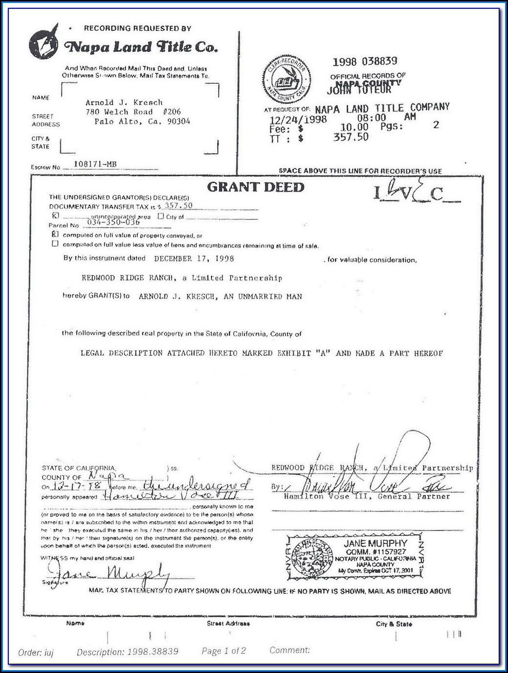 Grant Deed Form California San Bernardino County