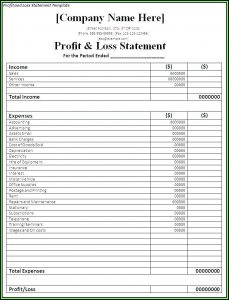 Hotel Profit And Loss Statement Format