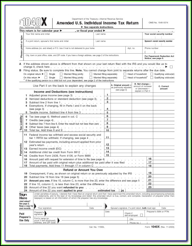 Irs Forms 1040x Instructions