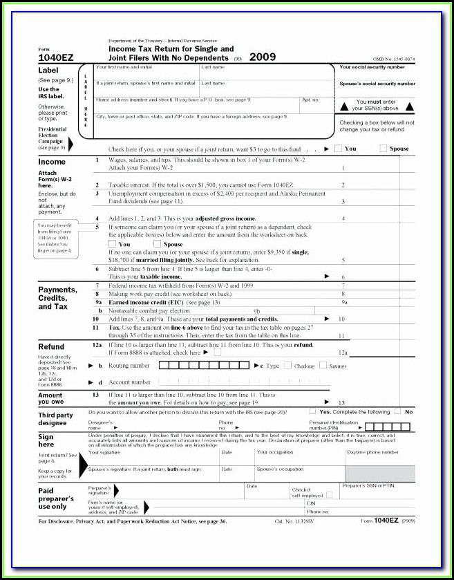 Irs Income Tax Forms 1040ez