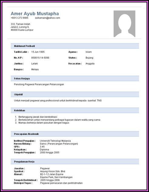 Job Resume Format Free Download In Ms Word