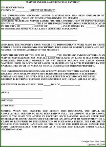 Lien Waiver Form Ga