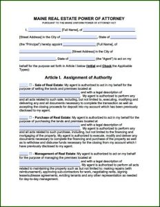 Maine Real Estate Power Of Attorney Form