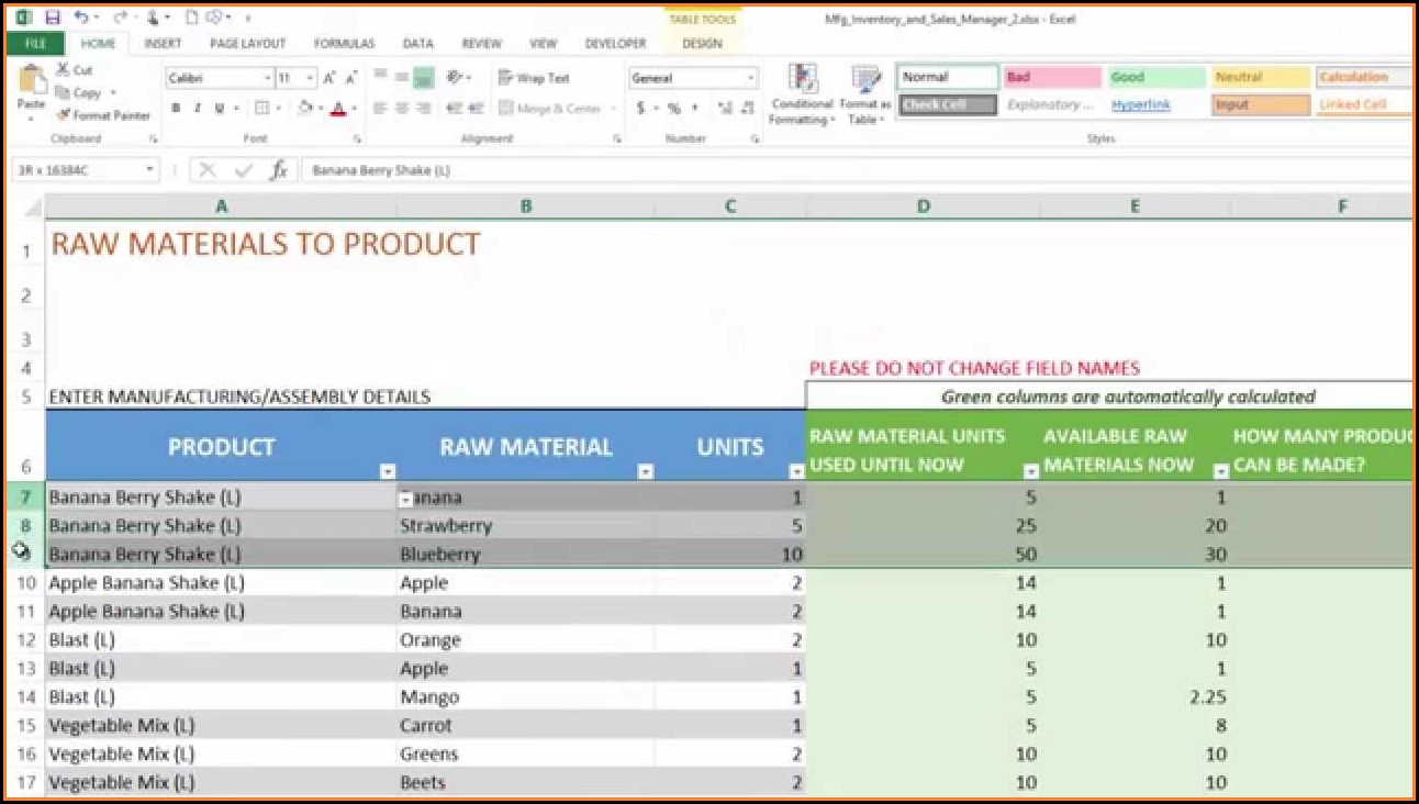 Manufacturing Inventory And Sales Manager Excel Template
