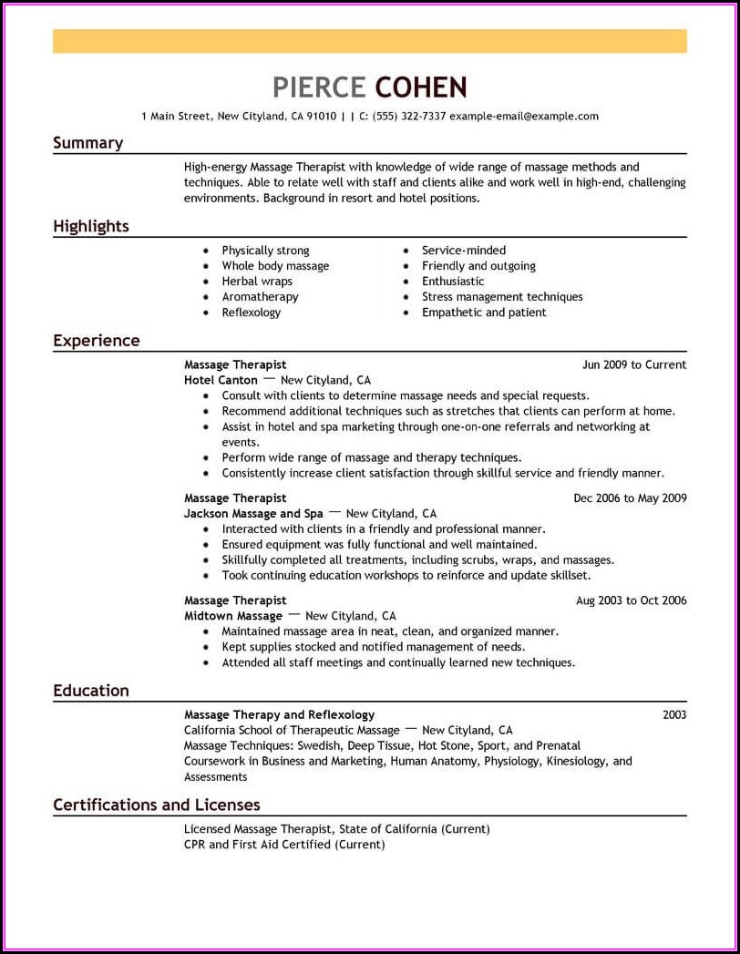 Massage Therapist Resume