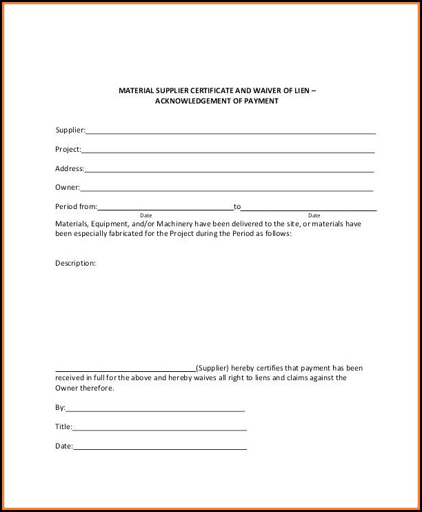 Material Supplier Lien Waiver Form