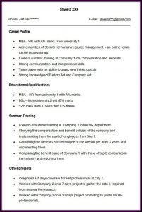 Mba Sample Resume For Freshers In Hr